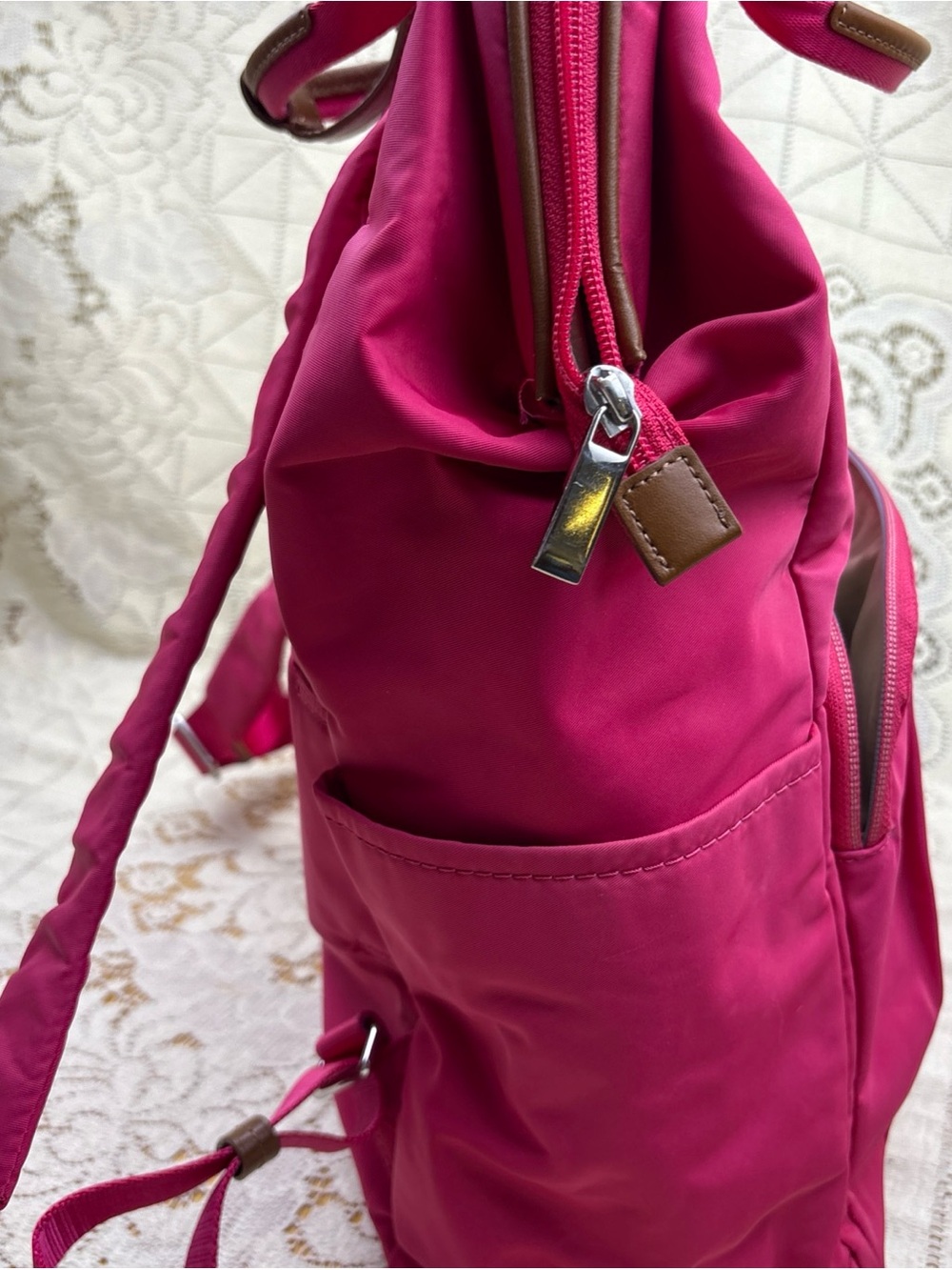 TUMI Backpack With Computer Sleeve Nylon with Leather Trim Pink - Picture 10 of 16